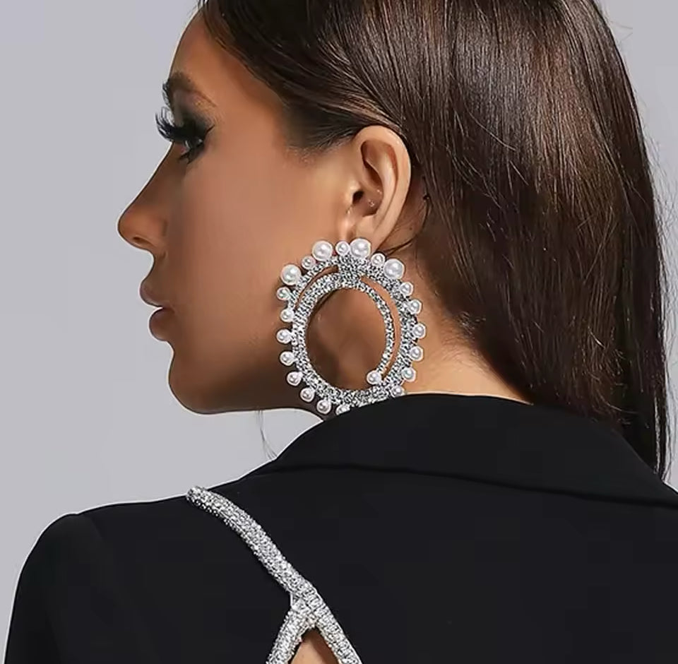 Exaggerated Pearl/ Rhinestone Hoops - Accessory Addict by Nikki