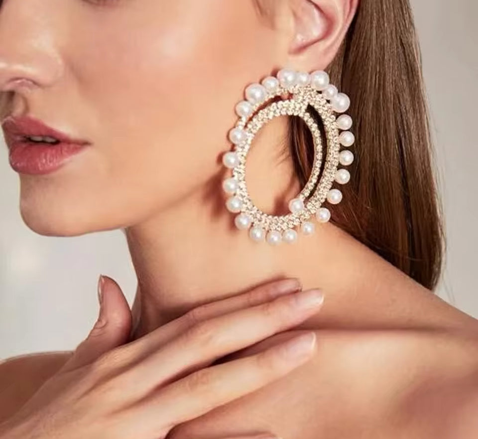 Exaggerated Pearl/ Rhinestone Hoops - Accessory Addict by Nikki